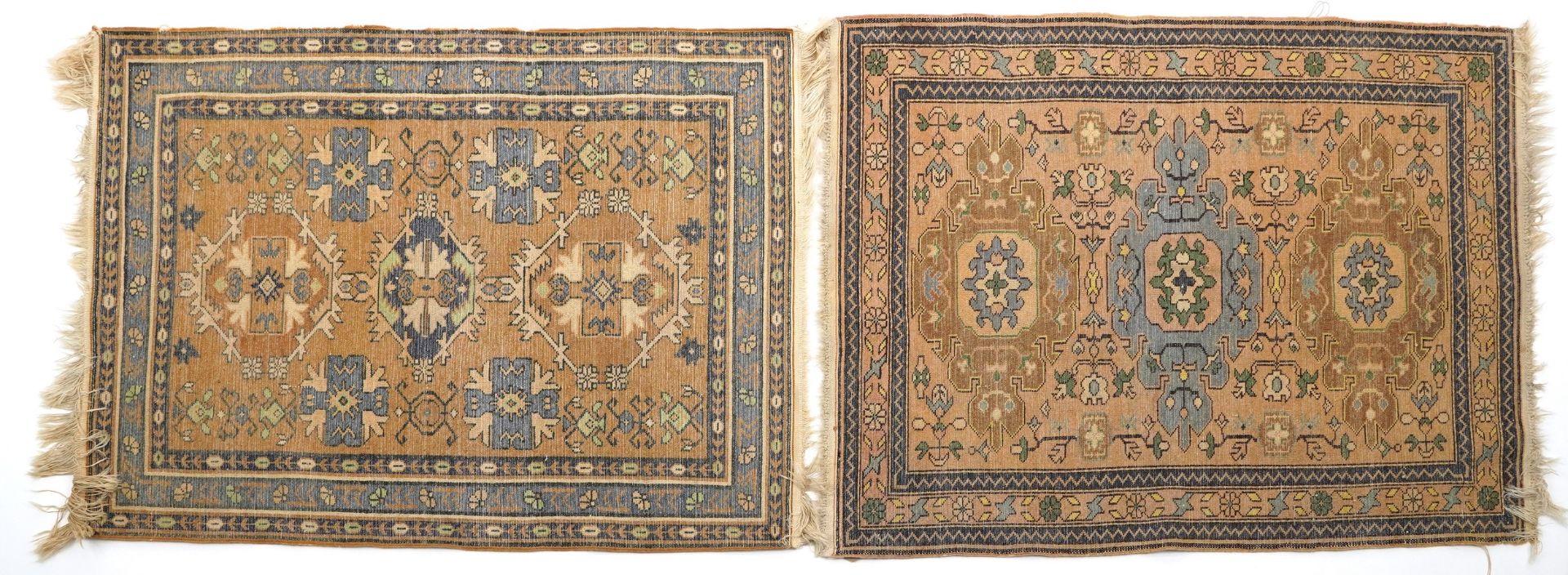 Two rectangular part silk rugs with allover geometric design, the largest 97cm x 76cm : For - Image 4 of 4