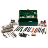 Vintage and later pens and accessories including Sheaffer green marbleised fountain pen, Parker, dip