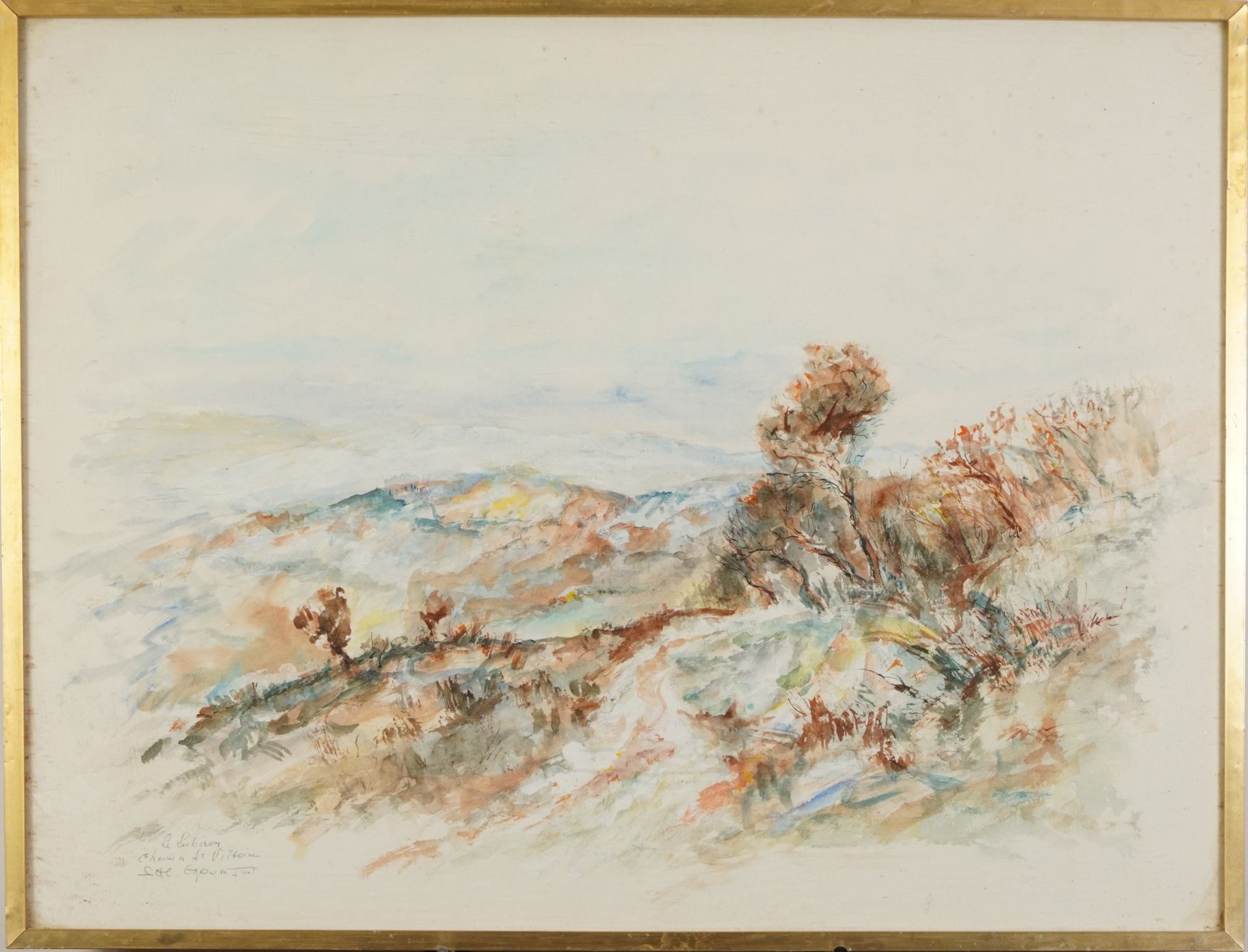 Stephane H C Gourjon - Windswept landscape, French Impressionist watercolour, indistinctly inscribed - Image 2 of 5