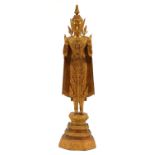 Antique Thai gilt bronze figure of standing Rattanakosin Buddha, later overpainted, 52cm high :