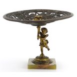 19th Century Coalbrookdale style cast iron pierced centrepiece with gilt metal Putti support on a
