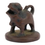 Antique Chinese patinated bronze seal in the form of a mythical animal, 2.5cm high : For further