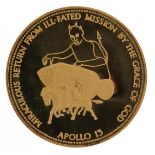 22ct gold Apollo 13 Rescue from Space medallion with case, certificate numbered 11/100 and