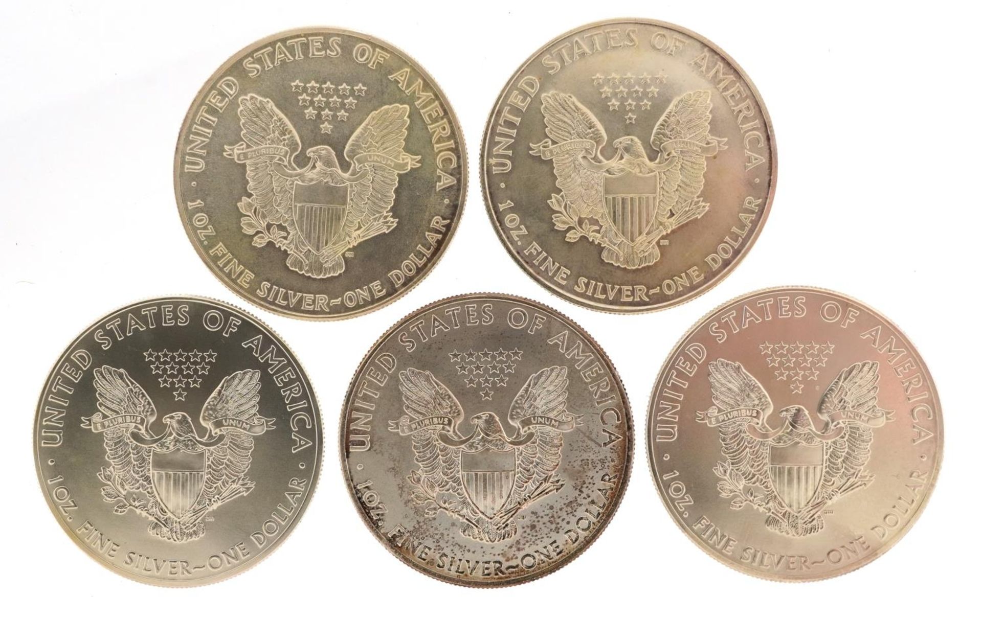 Five United States of America one ounce silver dollars comprising dates 1986, 1994, 2014, 2014 and - Image 2 of 2