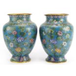 Pair of Chinese cloisonne vases finely enamelled with flowers and foliage, each 28.5cm high : For