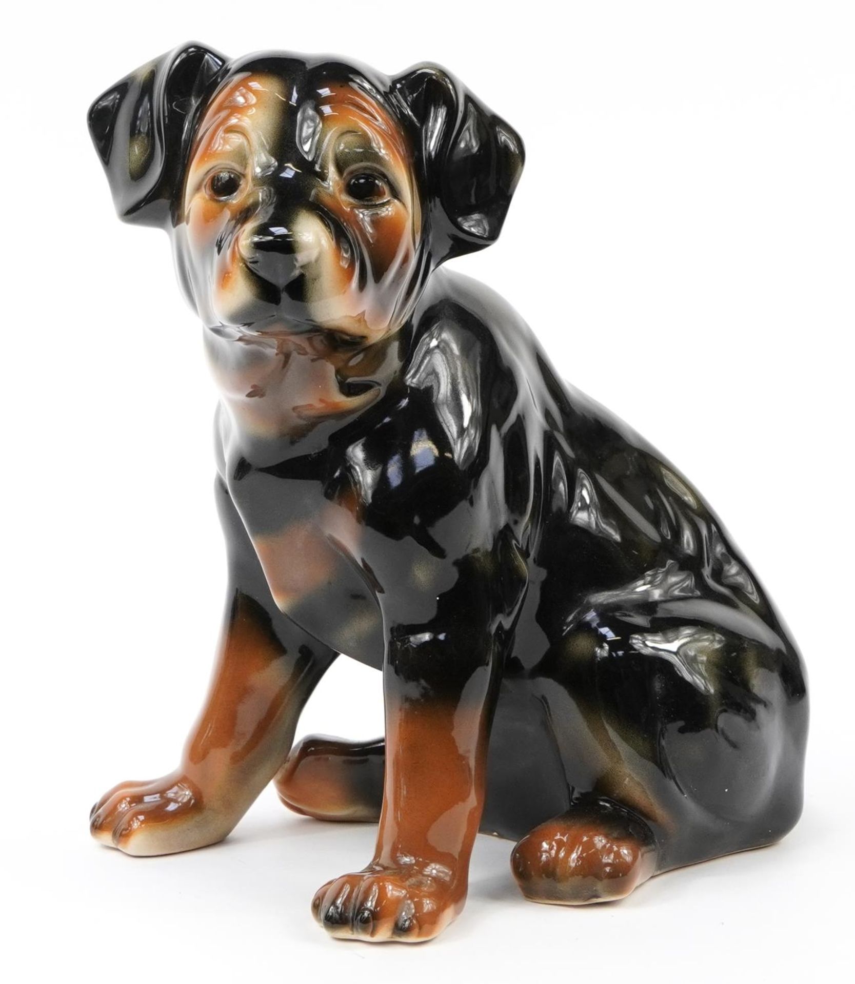 Large porcelain model of a seated dog, 39cm high : For further information on this lot please