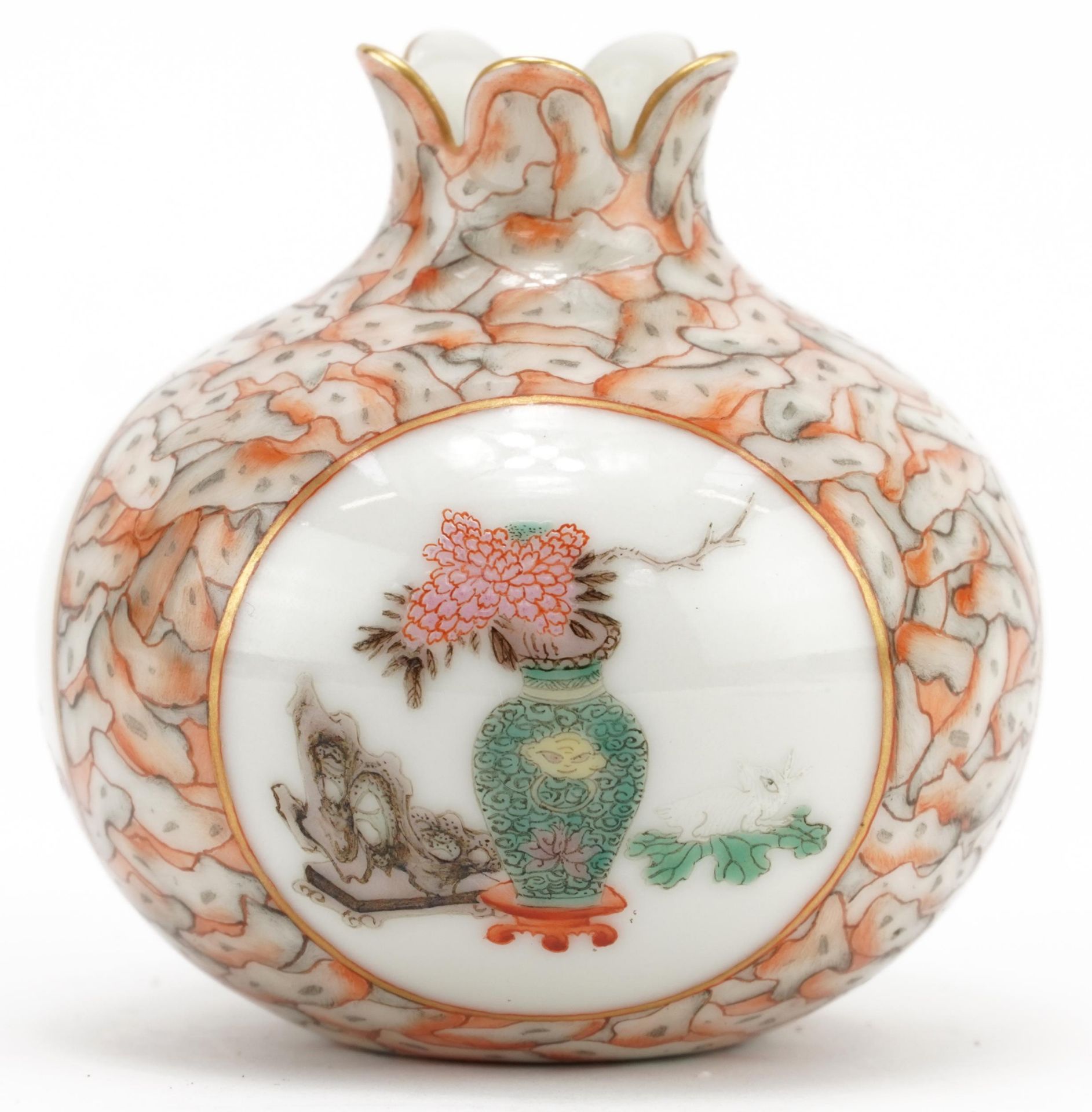 Chinese porcelain fois bois pomegranate vase hand painted in the famille verte palette with lucky