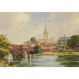 C V Parker - Bishop's Bridge, Norwich, watercolour, label verso, mounted, framed and glazed, 56cm