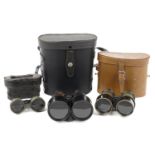 Three pairs of vintage binoculars with cases including marine, field and theatre examples : For