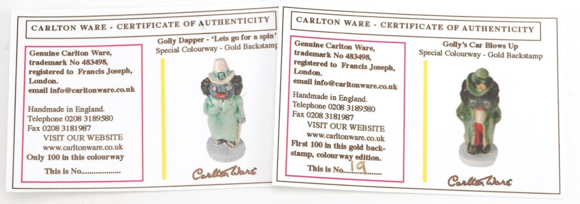 Two limited edition Carltonware Golly figures with certificates comprising Golly Dapper and Golly' - Image 5 of 5