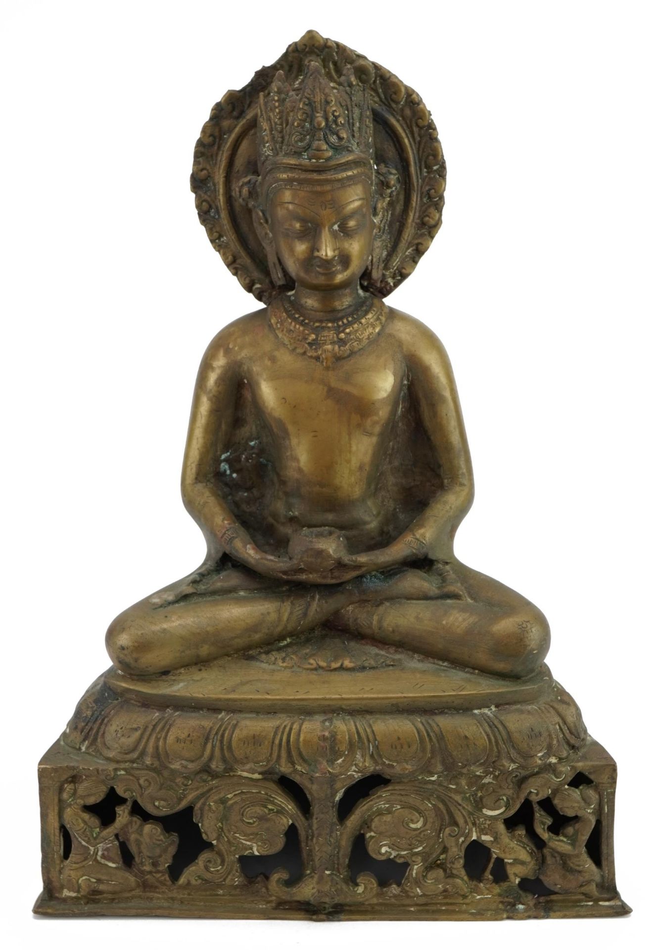 Large Chino Tibetan patinated bronze figure of Buddha, 36cm high : For further information on this