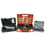 Three power tools with cases comprising Fein Multi Master, Mac Allister 400W Mini Saw and Dremel :