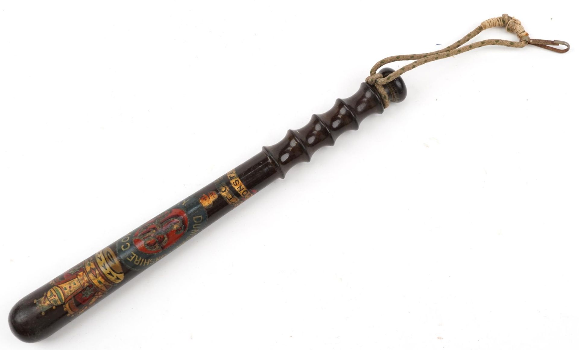 Police interest Special Constable Dunbartonshire Constabulary hardwood truncheon with painted crest,