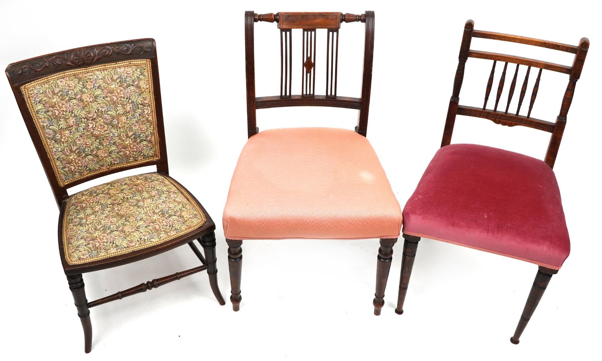 Three 19th century occasional chairs including an inlaid rosewood example, the largest 84cm high : - Image 2 of 3