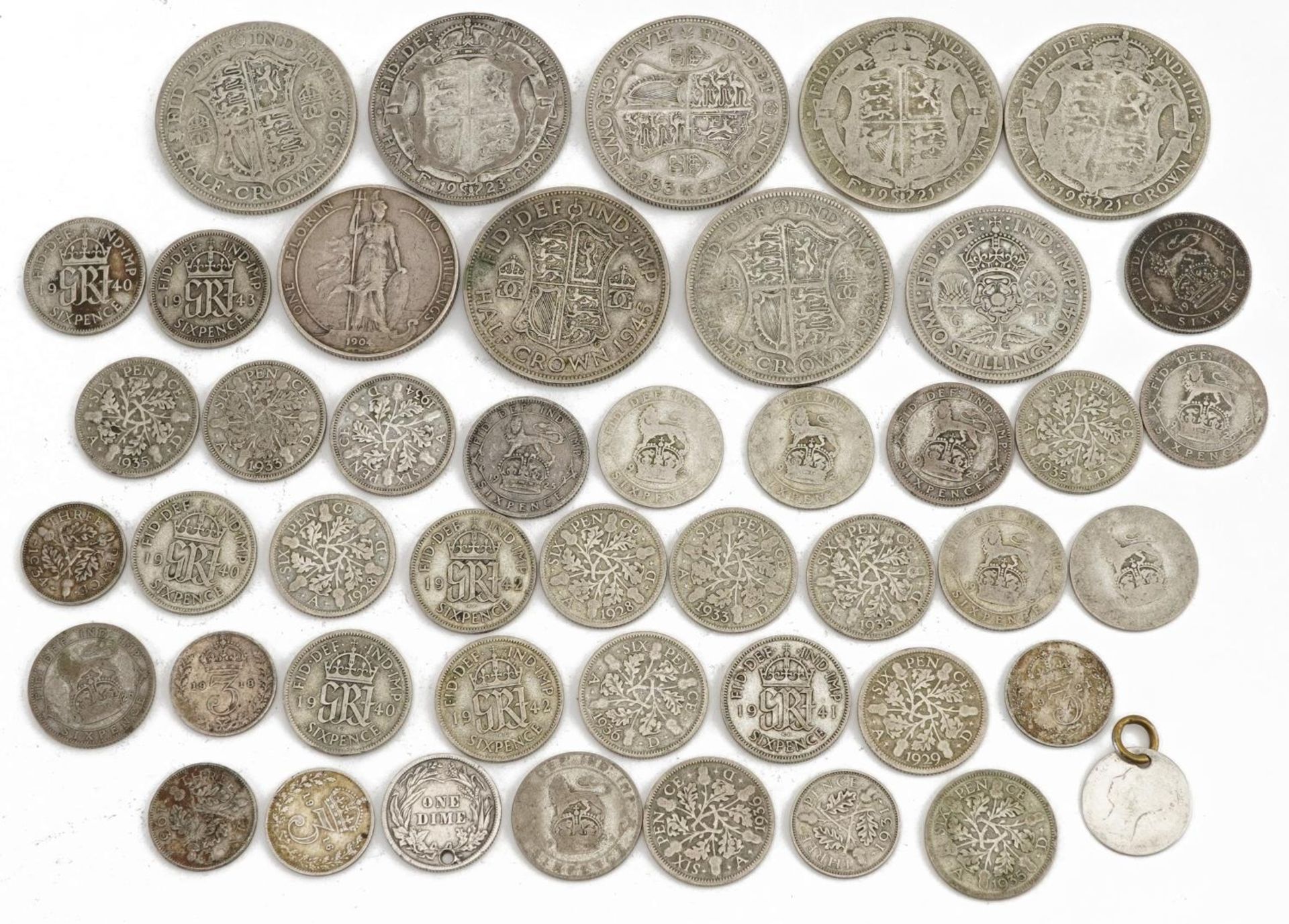 Collection of predominantly pre 1947 British coins including half crowns and sixpences, 209.0g : For