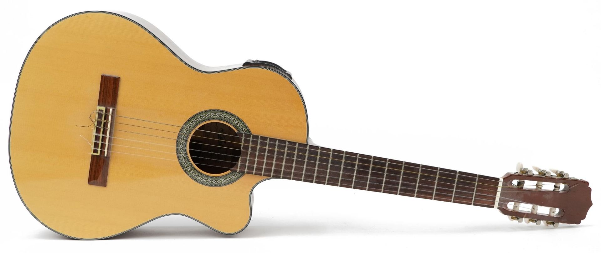 Aria wooden semi acoustic guitar, model number AL-30CE, 101cm in length : For further information on