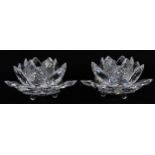Pair of Swarovski Crystal waterlily candleholders, 14cm wide : For further information on this lot