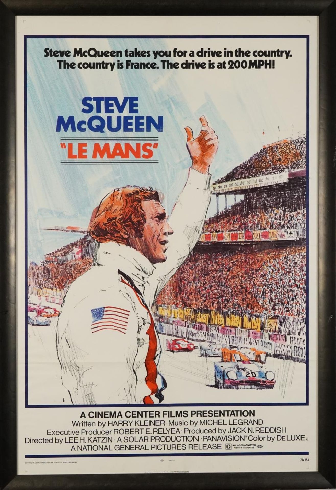 Steve McQueen interest Le Mans film poster, copyright 1971 Cinema Centre Films, USA, framed and - Image 2 of 5