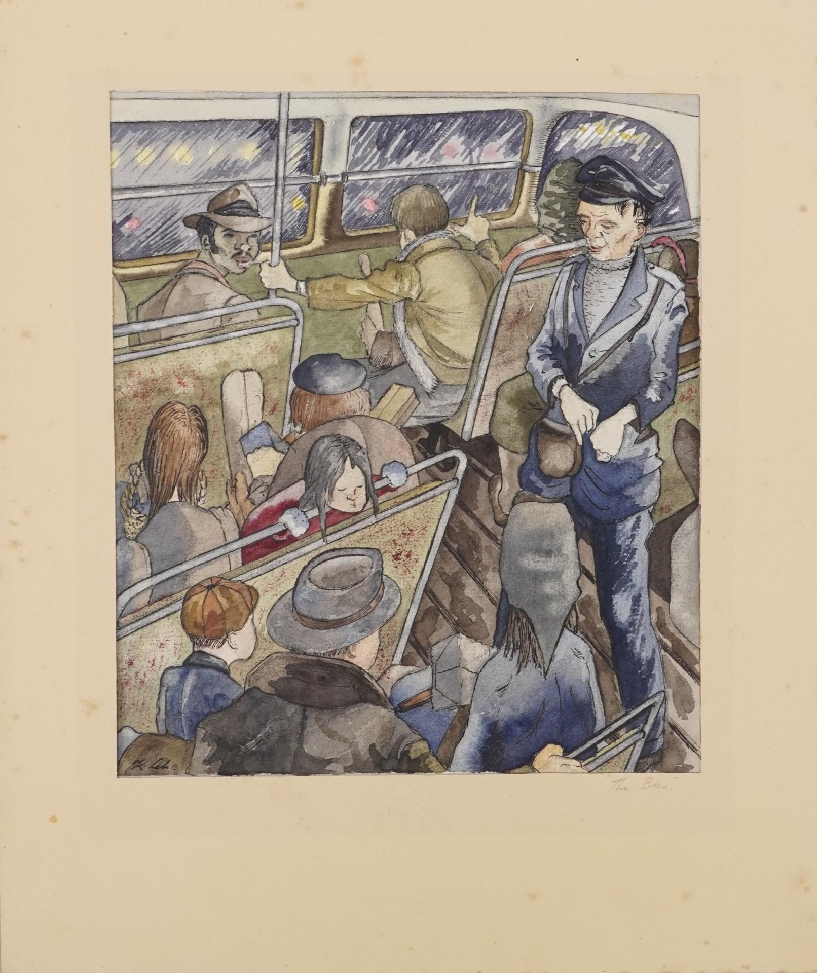 Karel Lek - The Bus and The Auction, two Welsh ink and watercolours on paper, each mounted, - Image 3 of 9