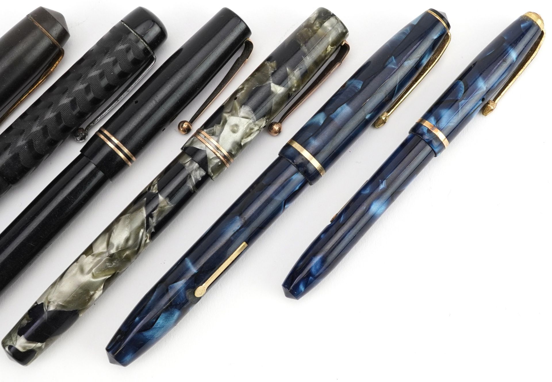 Six vintage fountain pens with gold nibs, three marbleised, including National Security, Swann - Bild 3 aus 4