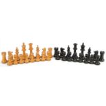 Manner of Jaques, boxwood and ebony Staunton pattern weighted chess set, the largest pieces each 9.