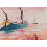 Noel Bensted '94 - Moored fishing boats, watercolour, label verso, mounted, framed and glazed,