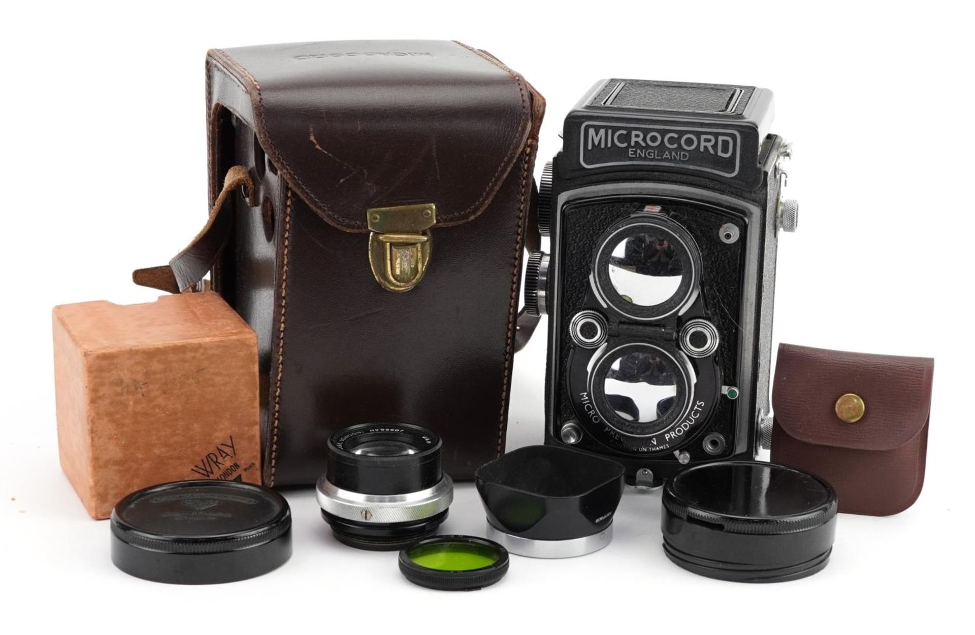 Microcord camera with leather case and Rollei lens cover and Vray of London lens : For further