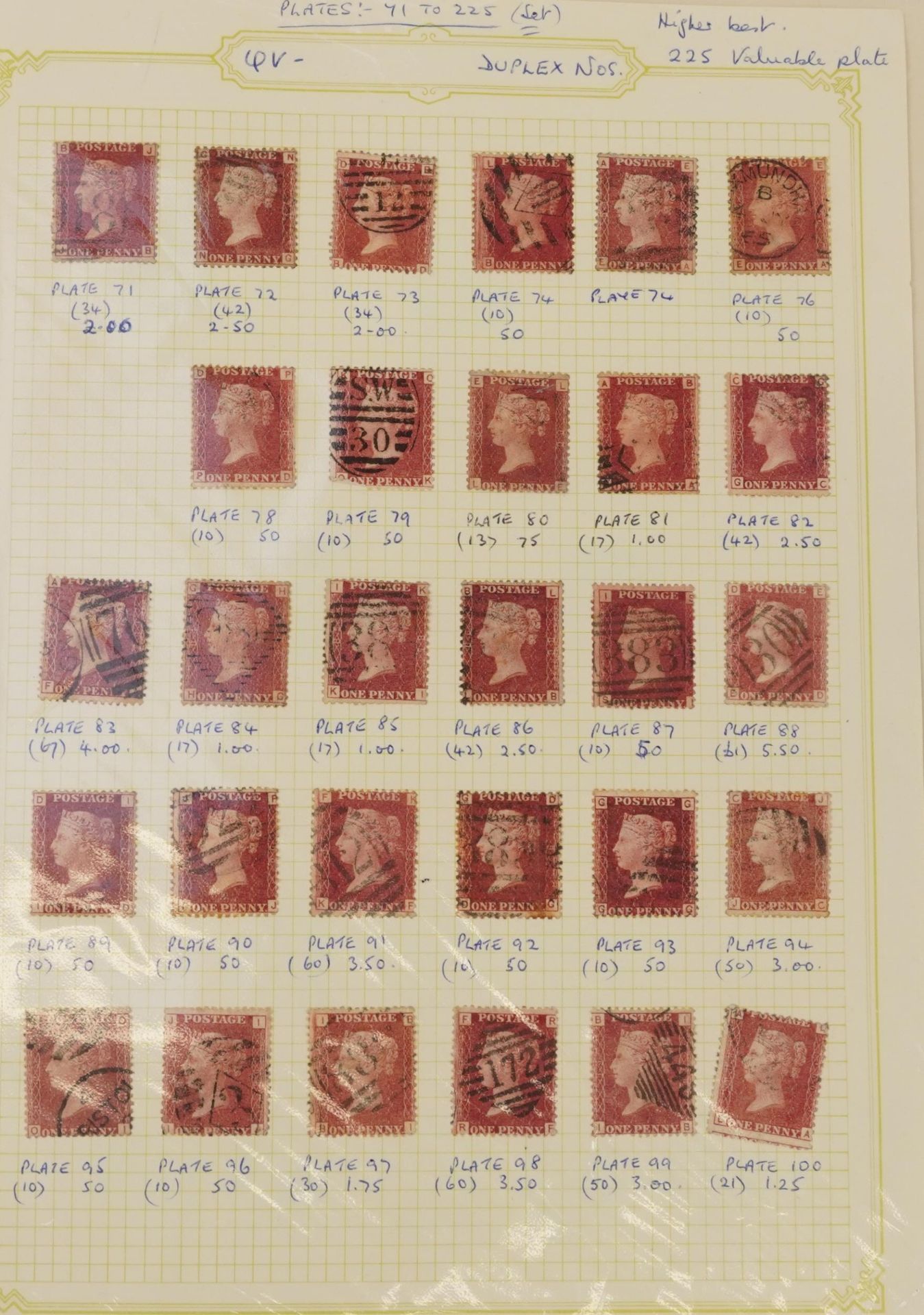 Collection of Victorian Penny Red stamps arranged in a folder : For further information on this
