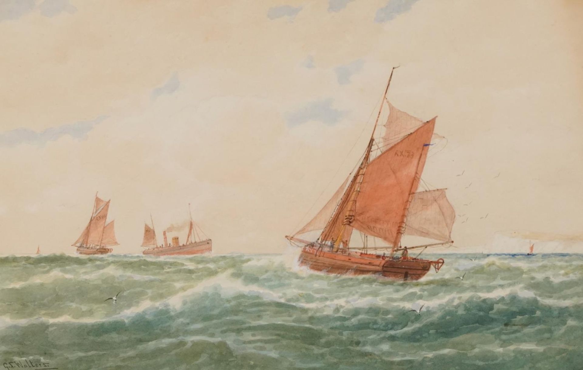 George Stanfield Walters - Trawlers off Beachy Head, late 19th/early 20th century watercolour,