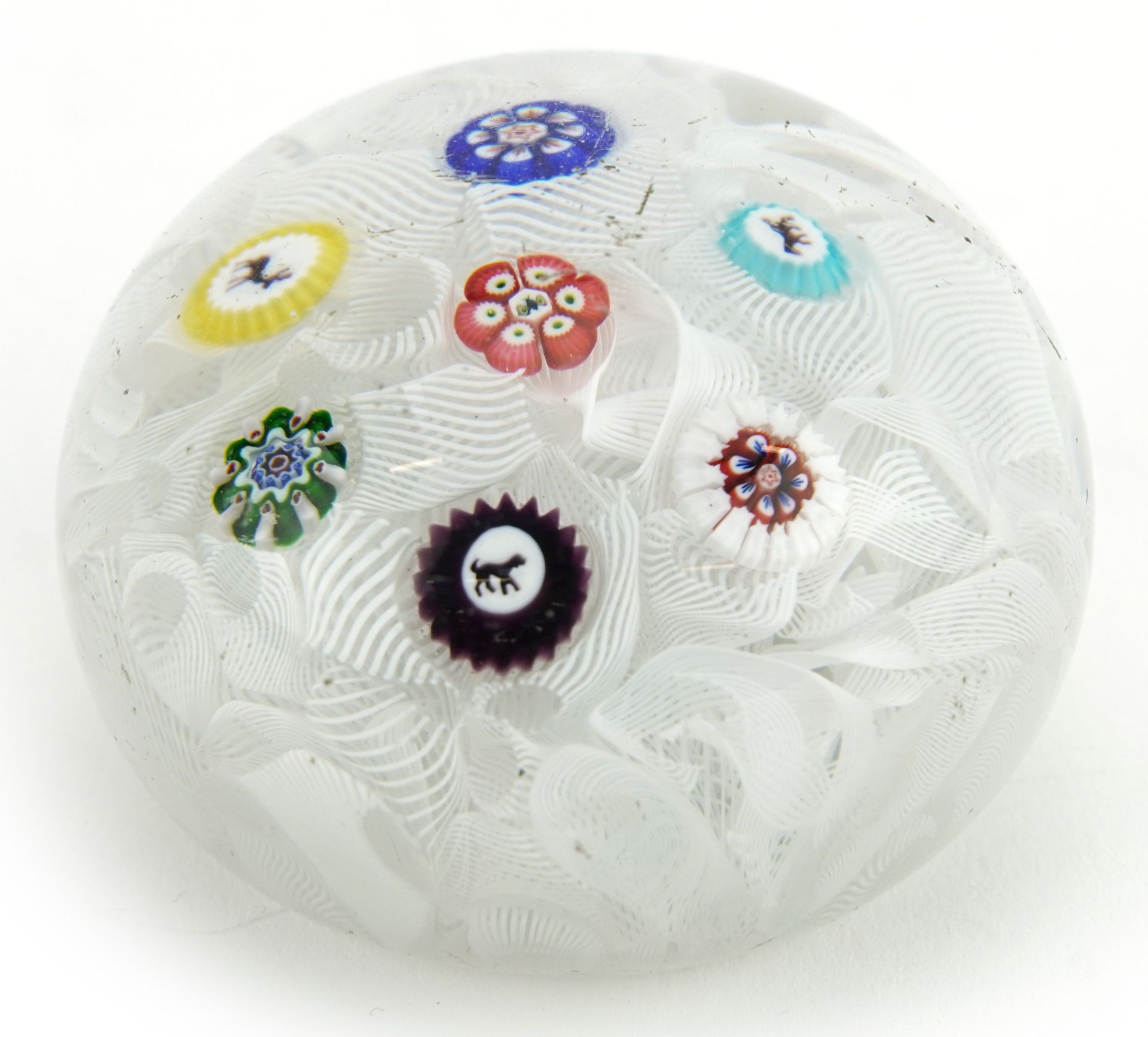 19th century millefiori glass paperweight with animal canes, possibly Baccarat, 5.5cm in - Image 3 of 4