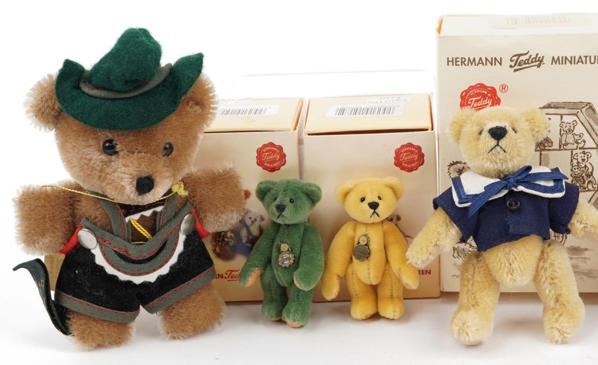 Eight Hermann miniature teddy bears, six with boxes, the largest 13cm high : For further information - Bild 3 aus 10