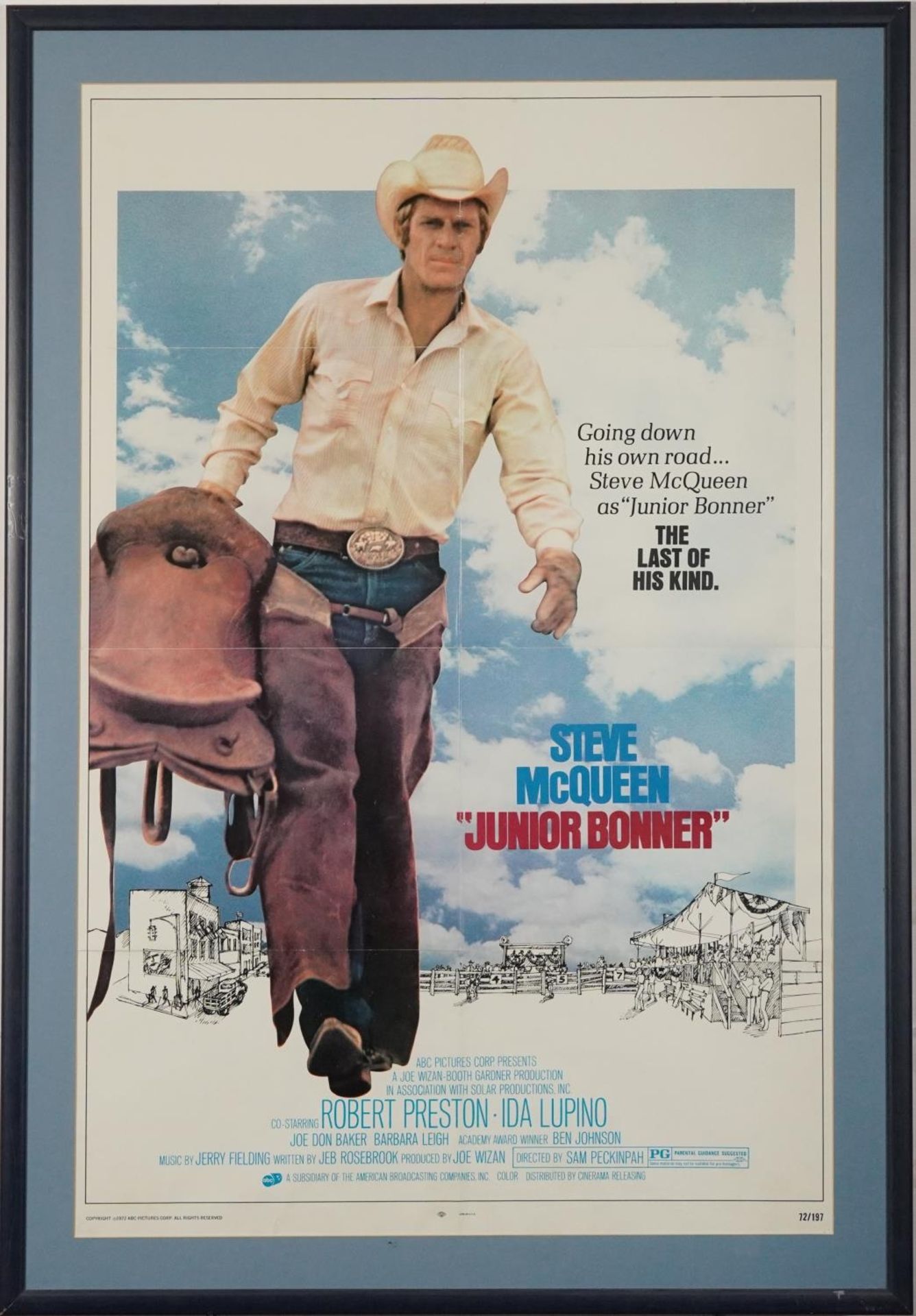 Steve McQueen interest Junior Bonner film poster, copyright 1972 ABC Pictures Corp, USA, mounted, - Bild 2 aus 5