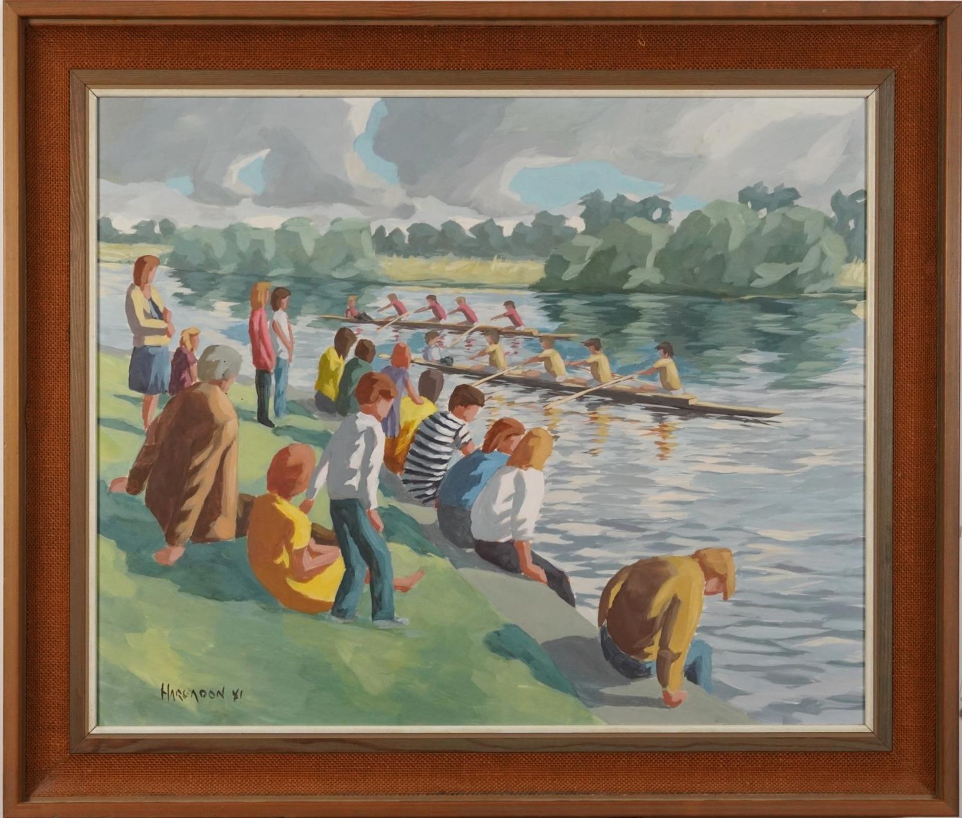 Sean Hargadon '81- Regatta on the Shannon, 1980s oil on board, mounted and framed, 62cm x 49.5cm - Image 2 of 6