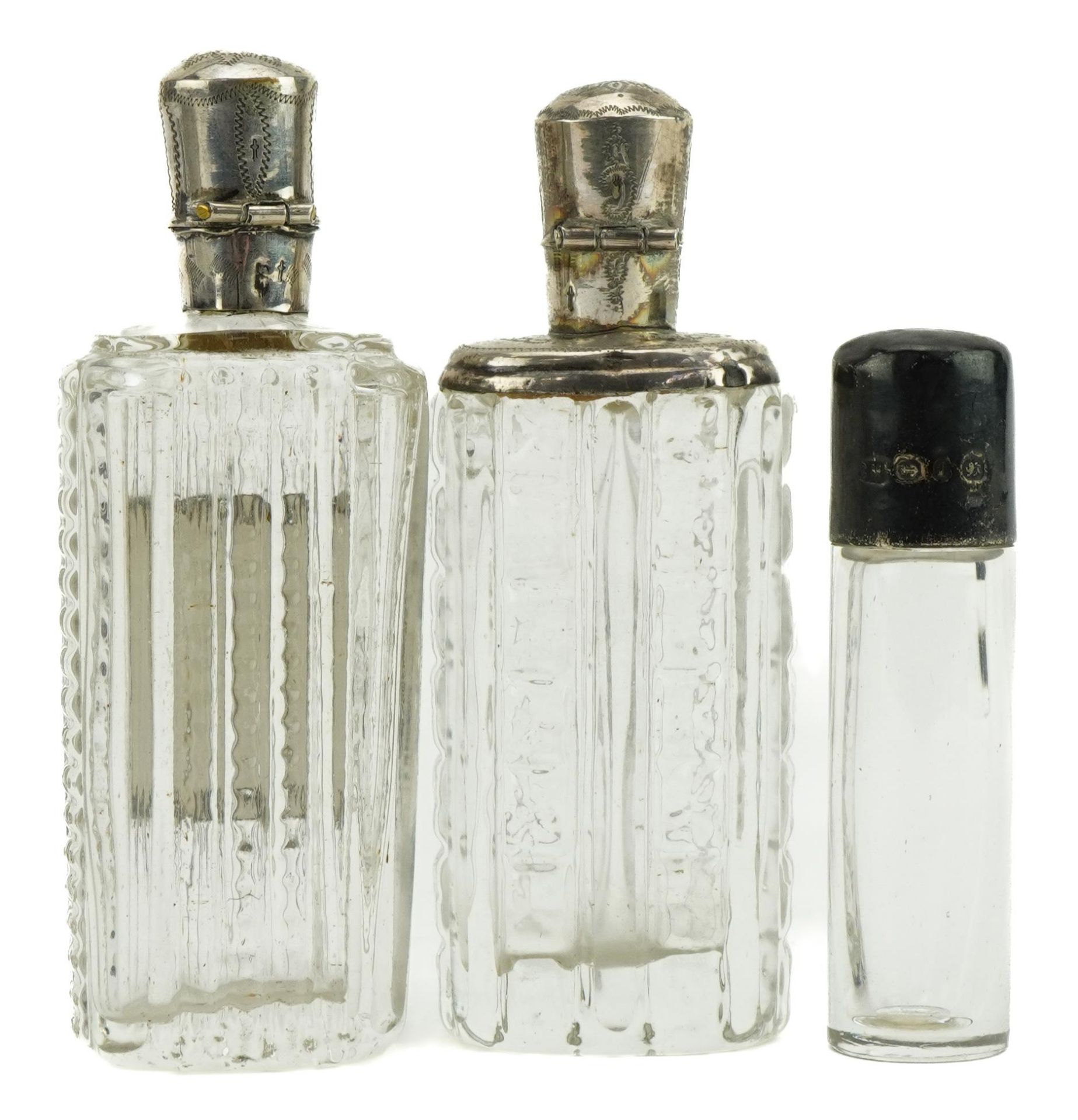 Two antique Dutch silver mounted cut glass scent bottles and a Victorian glass scent bottle with - Image 2 of 5