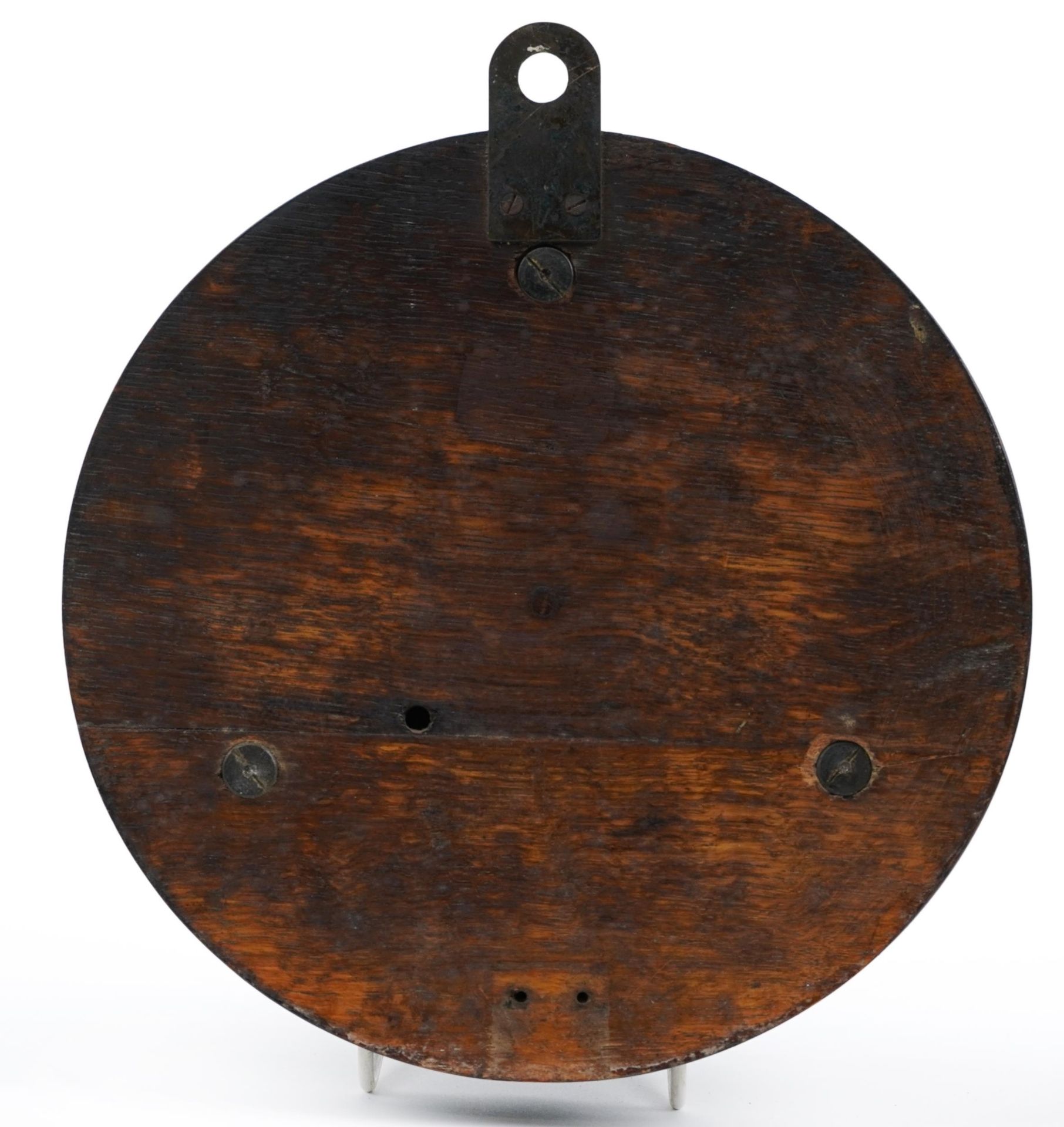 Carved oak wall barometer with thermometer retailed by Whyte & Co of Glasgow, 22.5cm in diameter : - Image 2 of 2