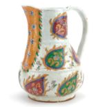 Turkish Ottoman Kutahya pottery jug hand painted with stylised leaves, 20cm high : For further