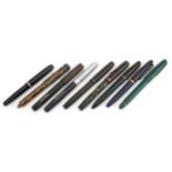 Nine vintage fountain pens, some with gold nibs, including Parker and Conway Steward : For further