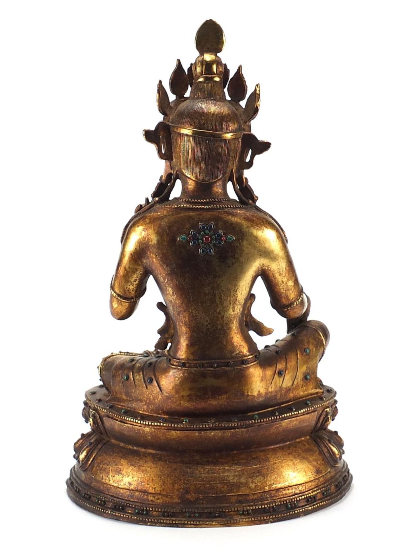 Large Chino Tibetan gilt bronze and jewelled figure of seated Buddha, 50cm high : For further - Image 3 of 6
