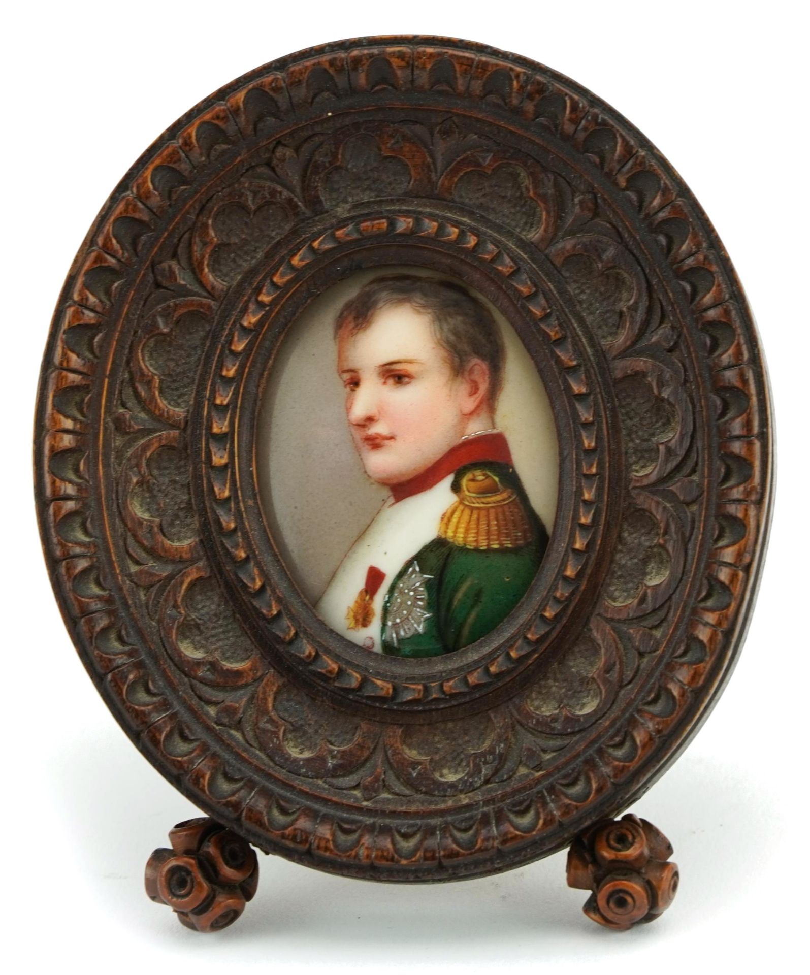 19th century oval portrait miniature hand painted with a portrait of Napoleon Bonaparte housed in