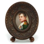19th century oval portrait miniature hand painted with a portrait of Napoleon Bonaparte housed in