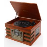 Retro Steepletone lightwood record/CD player and radio, 26cm H x 45cm W x 37cm D : For further