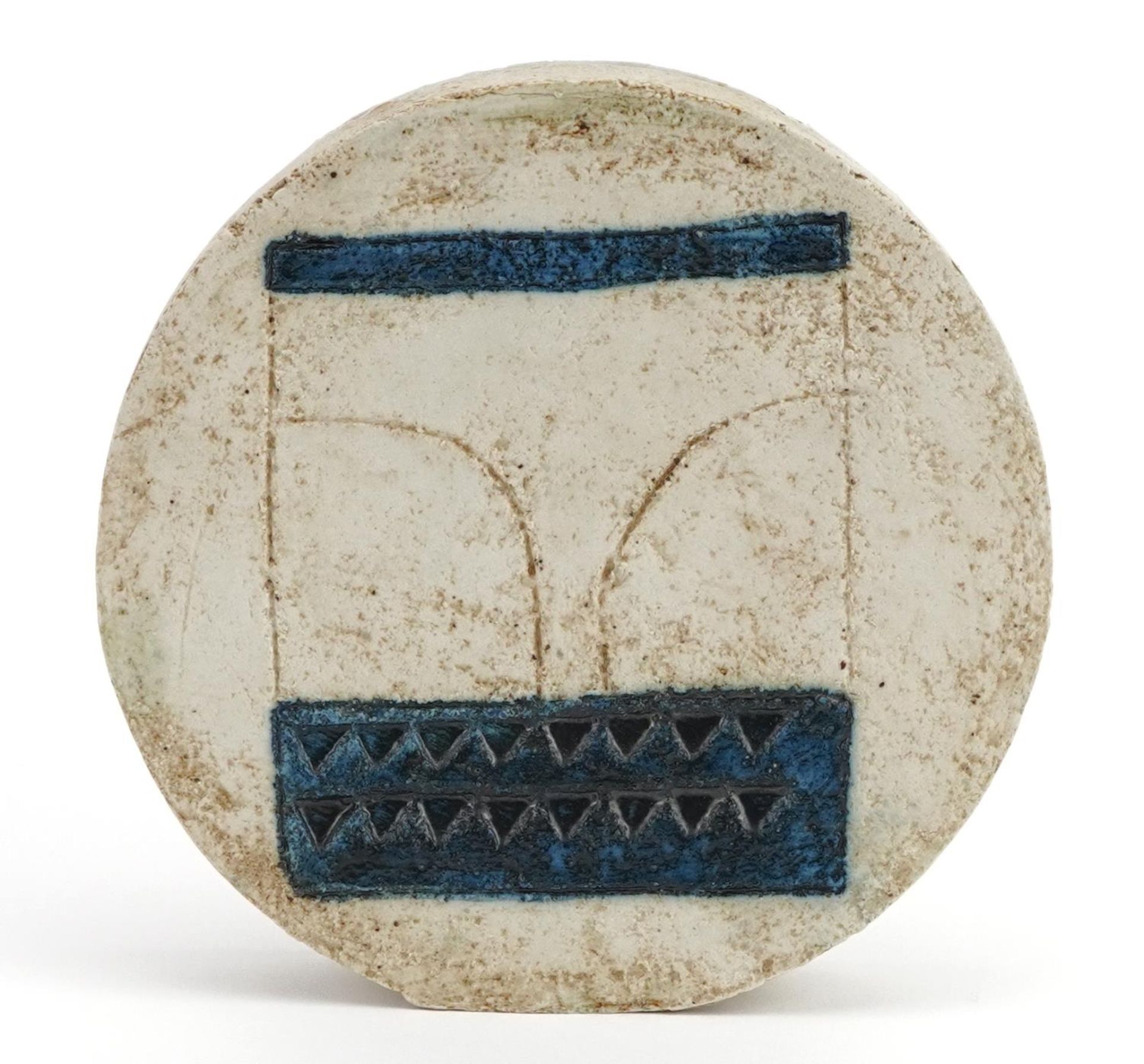 Anne Lewis for Troika, St Ives pottery wheel vase hand painted and incised with an abstract