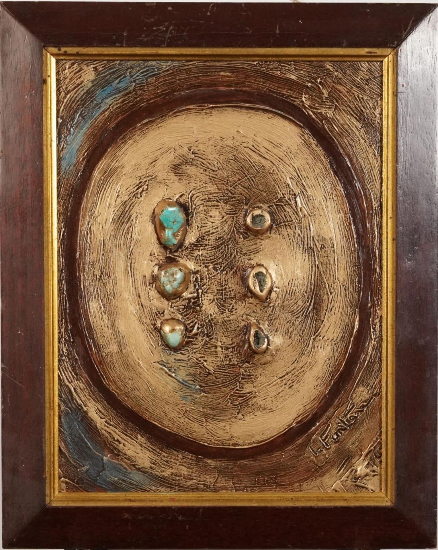 Manner of Lucio Fontana - Abstract composition, acrylic and stones on board, inscribed verso, - Image 2 of 5