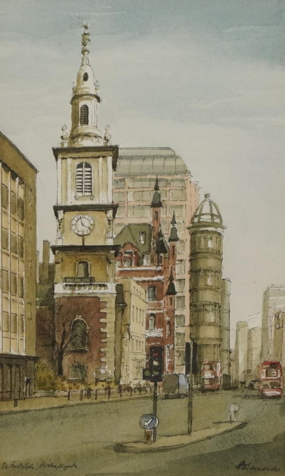 Peter W Edmonds - St Botolph, Bishopsgate and Bow Lane, City, pair of ink and watercolours, each - Image 8 of 13