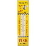 Vintage Fisk Tyres enamel advertising sign with thermometer, 112cm high x 28cm wide : For further