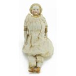 19th century bisque headed doll with articulated limbs, 35.5cm high : For further information on