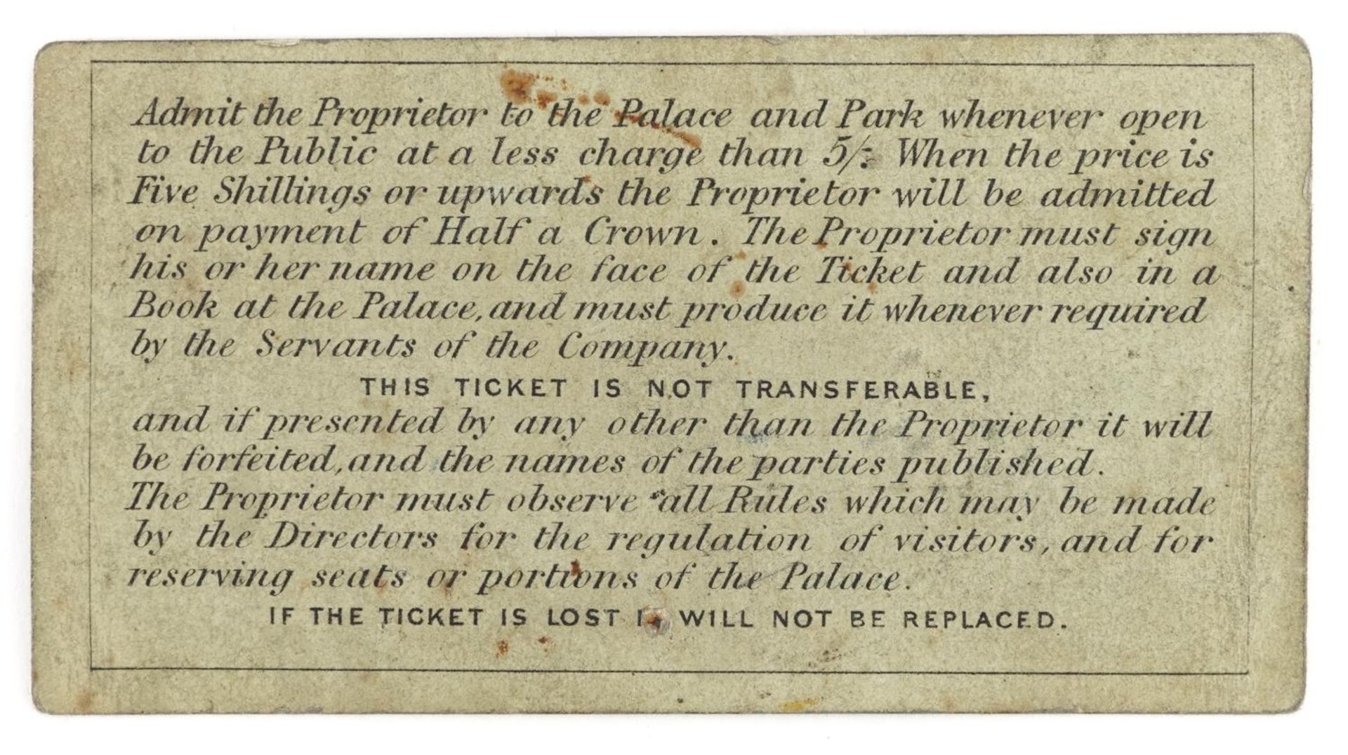 Gentlemen's 1860 Crystal Palace Exhibition season ticket numbered A287, inscribed Robert E Hill : - Image 2 of 2