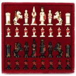 Medieval design composite chess set with fitted box, the largest pieces 10cm high : For further