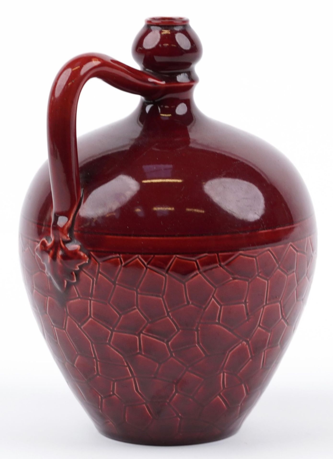 Manner of Bermantofts, Arts & Crafts handled flagon having a red glaze, incised marks and numbers to - Bild 2 aus 4