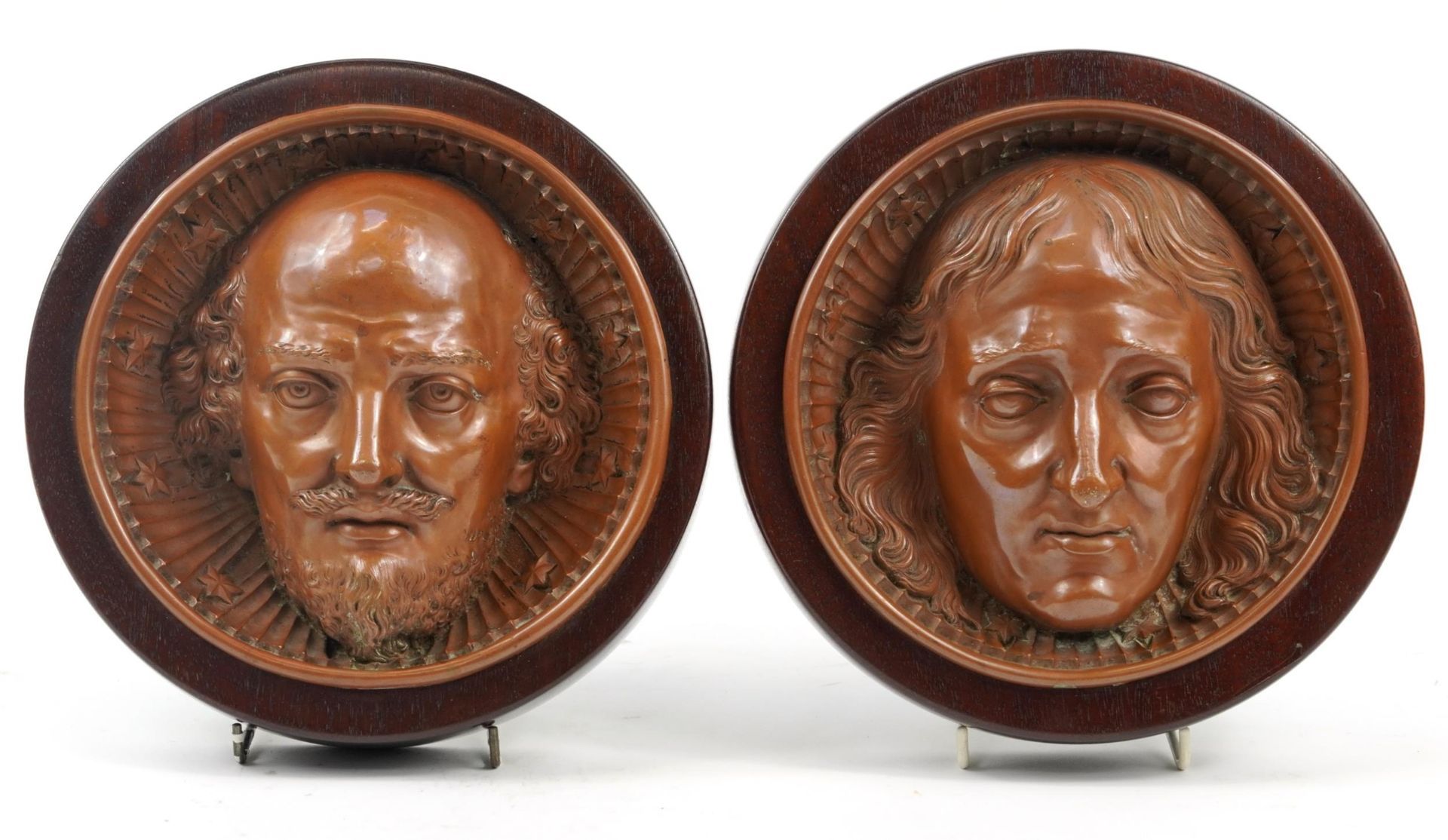 William Potts, mid 19th century bronzed metal mask of Shakespeare housed in a later mahogany wall